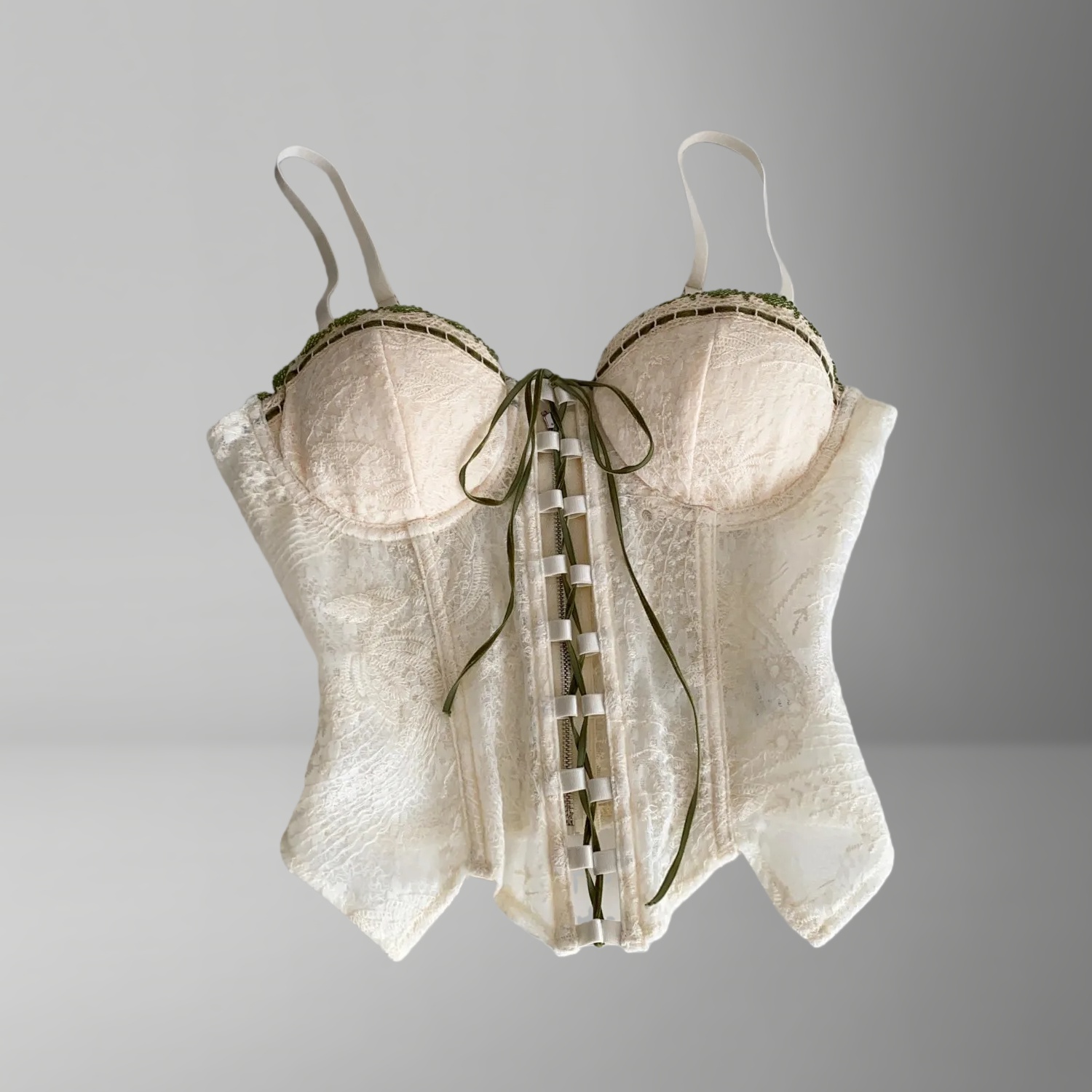 Vintage Lace-Up Corset Top Womens  Embroidered Bustier Shaped Slim Tank Top